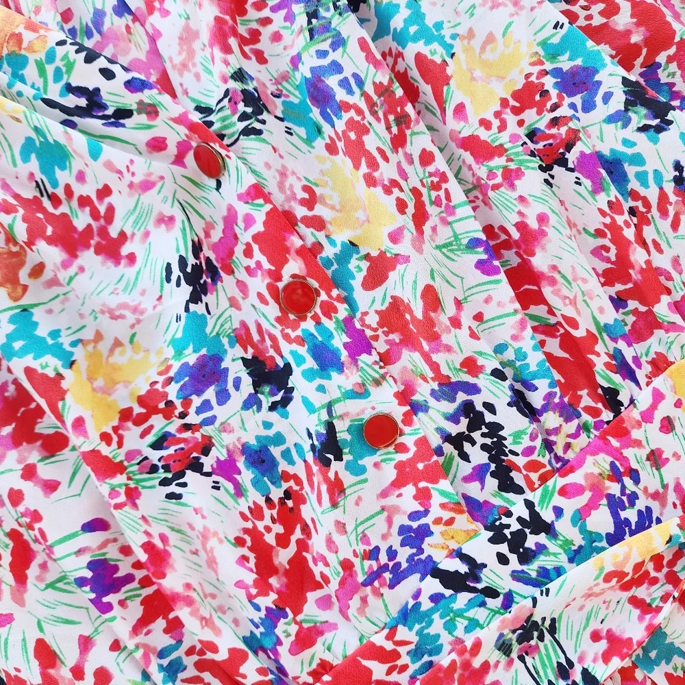 Eliza J Colorful Floral Print Smocked Balloon Sleeve‎ Mini Dress